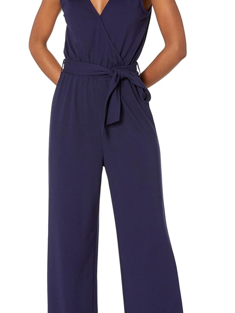 Sleeveless Wrap Navy Jumpsuit with Self Tie Waist
